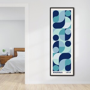 Blue Bauhaus Long Vertical Canvas Print, Mid Century Modern Wall Art