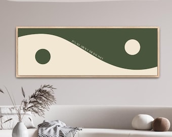 Framed Yin Yang Horizontal Canvas Art: Minimalist Olive Green WabiSabi Print
