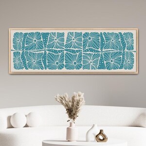 Framed Canvas Art Large, Abstract Botanical Floral Long Horizontal Art, Long Narrow Art Minimalist MCM Wide Wall Art Blue Matisse Floral Art