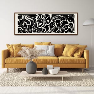 Abstract Botanical Horizontal Canvas Print | Long Matisse Inspired Coastal Wall Art, Neutral Black image 8