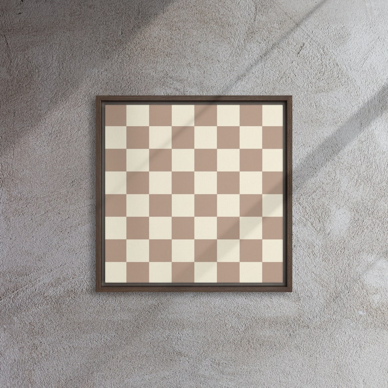 Framed Canvas Checkerboard Mid Century Modern Living Room Abstract Wall ...