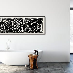 Abstract Botanical Horizontal Canvas Print | Long Matisse Inspired Coastal Wall Art, Neutral Black image 16