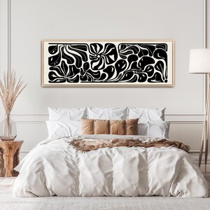 Abstract Botanical Horizontal Canvas Print | Long Matisse Inspired Coastal Wall Art, Neutral Black image 11