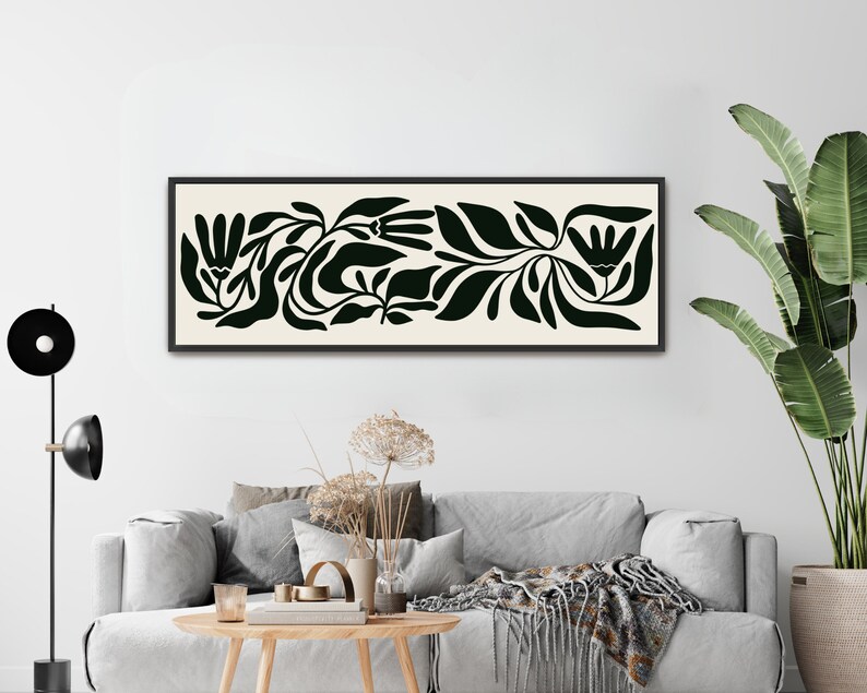 Framed Canvas Art Large Horizontal Art Abstract Botanical Long Narrow
