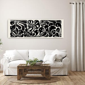 Abstract Botanical Horizontal Canvas Print | Long Matisse Inspired Coastal Wall Art, Neutral Black image 3