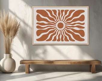 Boho Sun Canvas Print: Burnt Orange Sunburst Framed Wall Art