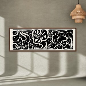 Abstract Botanical Horizontal Canvas Print | Long Matisse Inspired Coastal Wall Art, Neutral Black image 17