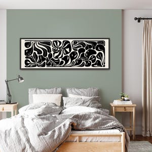 Abstract Botanical Horizontal Canvas Print | Long Matisse Inspired Coastal Wall Art, Neutral Black image 12