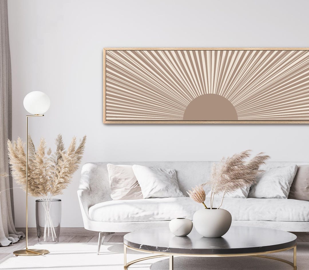 Neutral Sunburst Framed Canvas Print | Mid Century Boho Wall Art - Etsy