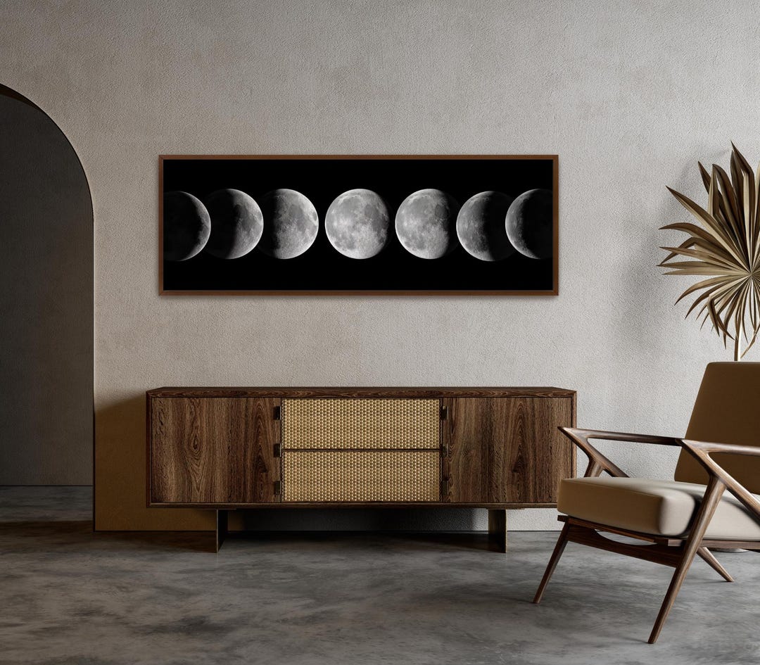 Moon Phases Wall Art | Lunar Cycle Print on Canvas | Framed Celestial ...