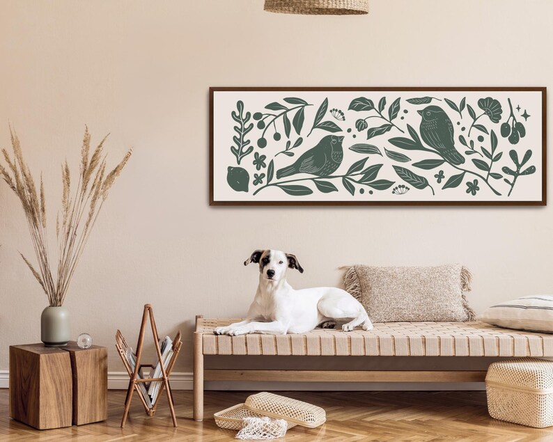 Framed Canvas Art Large Horizontal Art Abstract Botanical Art Green