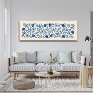 William Morris Blue Floral Framed Canvas Art, Long Horizontal Wall Decor