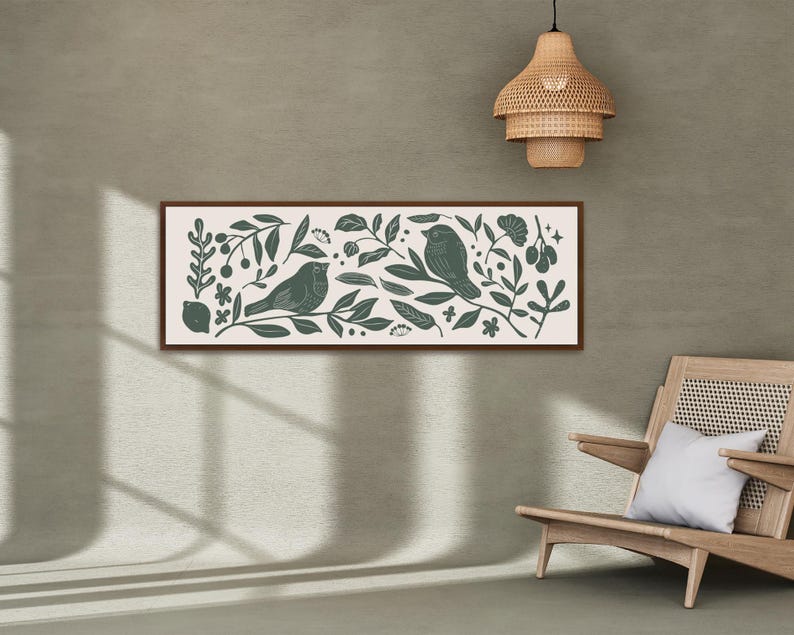 Framed Canvas Art Large Horizontal Art Abstract Botanical Art Green