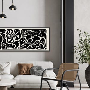 Abstract Botanical Horizontal Canvas Print | Long Matisse Inspired Coastal Wall Art, Neutral Black image 6