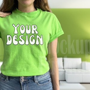 Gildan 5000 Lime Green Shirt Mockup, Female Model, Lime Green Shirts, Gildan 5000, Shirt Mockup, Gi5000 Mockup, Lime Green Tshirt Mockup