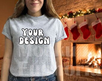 Christmas Gildan 5000 Sport Grey Mockup, Winter Holiday Tshirt Mockup, Gildan 5000, Shirt Mockup, Gi5000 Mockup, Sport Grey T-shirt Mockup