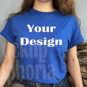 Gildan 5000 Royal Blue Shirt Mockup, Female Model, Royal Blue Shirts, Gildan 5000, Shirt Mockup, Gi5000 Mockup, Royal Blue T-shirt Mockup