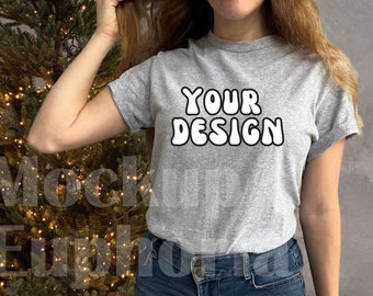 Christmas Gildan 5000 Sport Grey Mockup, Winter Holiday Tshirt Mockup, Gildan 5000, Shirt Mockup, Gi5000 Mockup, Sport Grey T-shirt Mockup