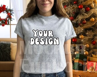 Christmas Gildan 5000 Sport Grey Mockup, Winter Holiday Tshirt Mockup, Gildan 5000, Shirt Mockup, Gi5000 Mockup, Sport Grey T-shirt Mockup