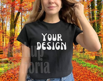 Halloween Gildan 5000 schwarzes Shirt Mockup, Herbst Tshirt Mockup, schwarze Hemden, Gildan 5000, Shirt Mockup, Gi5000 Mockup, schwarzes T-Shirt Mockup