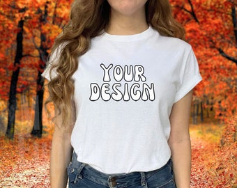 Halloween Gildan 5000 White Shirt Mockup, Fall Tshirt Mockup, White Shirts, Gildan 5000, Shirt Mockup, Gi5000 Mockup, White T-shirt Mockup