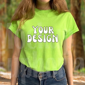 Gildan 5000 Lime Green Shirt Mockup, Female Model, Lime Green Shirts, Gildan 5000, Shirt Mockup, Gi5000 Mockup, Lime Green Tshirt Mockup