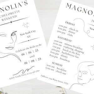 Minimalist Bachelorette Invitation and Itinerary, Personalize Digital Template, Black and White, Instant Download