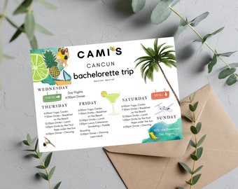 Cancún, México, Itinerario divertido de invitación de despedida de soltera, Descarga digital, Plantilla, Despedida de soltera instantánea