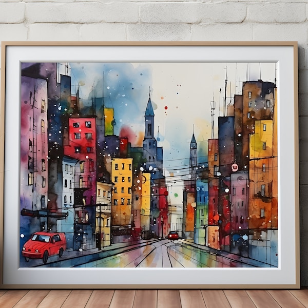 Abstrakte Stadt Straße Aquarell Malerei Digital herunterladbare Druck Abstrakte Stadt Malerei Aquarell Malerei Digitales Aquarell zum Ausdrucken