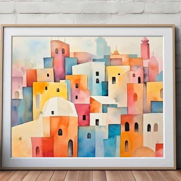 Abstrakte Stadt Aquarell Malerei Digital herunterladbare Druck Abstrakte Stadt Malerei Aquarell Malerei Digitales Aquarell druckbare