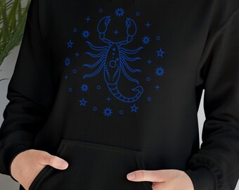 Felpa con cappuccio con segno zodiacale Scorpione, felpa con cappuccio Scorpione, felpa con cappuccio NOVITÀ! Costellazione sul retro, compleanno, astrologia, oroscopo