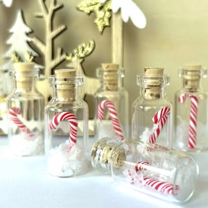 Tiny Bottle- Candy Cane and Snow Glitter, Holiday Gift, Keepsake Collectible, Stocking Stuffer, Party Favor, Ornament, hang on small treet