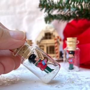 Tiny Bottle Ornament with Toy Soldier and Glitter, Holiday Gift or Keepsake Collectible, Stocking Stuffer, Party Favor, Nutcracker
