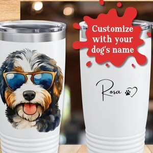 Custom Bernedoodle Tumbler 20oz Personalized Dog Lover Travel Mug with Pet Name Gift for Pet Owners Spill Proof Coffee Cup