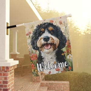 Bernedoodle House Flag Banner Spring Flowers Garden Flag Garden Flag Bernedoodle Gift Doodle Mom Gift & House Banner Bernedoodle Decor