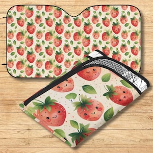 Strawberry Car Sunshade Cute Berry Pattern, Fruit Themed Car Decor Kawaii Strawberry  Car Accessory Aesthetic Windshield Protector