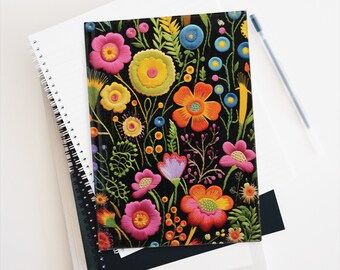 Wildflower Journal Embroidered Look Wild Flower Journal Cottagecore Flower Journal  - Ruled Line