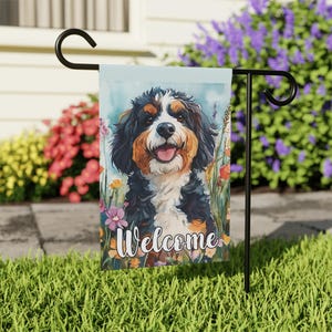 Bernedoodle House Flag Banner Spring Flowers Garden Flag Hearts Garden Flag Bernedoodle Gift Doodle Mom Gift House Banner Bernedoodle Decor