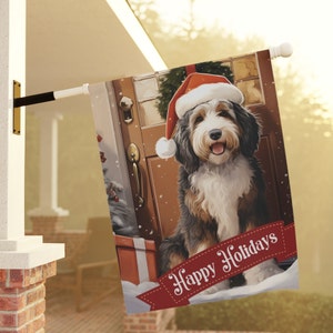Bernedoodle Christmas Banner Bernedoodle Flag for Yard Bernedoodle Gift for Bernedooodle Mom Christmas Yard Flag Winter Garden House Banner
