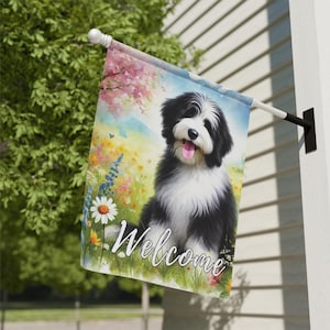 Bernedoodle Summer Flag Garden Banner Floral Welcome Flag Gift for Doodle Mom Bernedoodle Decor, House Yard Flag Adorable Bernedoodle Doodle