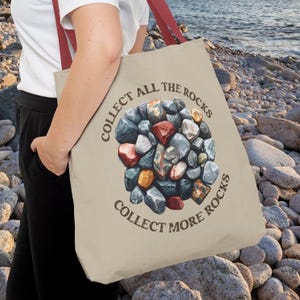 Rockhound Tote Bag &quot;Collect More Rocks&quot; Bag Rock hound Gift for Geology Lovers Shopping Tote, Collector Bag, Fossil Collecting Rock Hound
