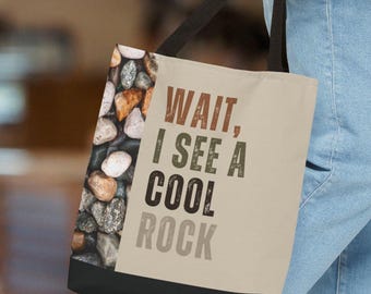 Rockhound Tote Bag, Rock Lover Gift, Geology Student Book Bag, Reusable Shopping Tote, Rock Collector Bag, Fossil Collecting Rock Hound
