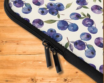 Blueberry Laptop Sleeve Cottagecore Custom Neoprene Tablet Case MacBook iPad Windows Surface Laptop Sleeve Botanical Nature Design