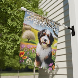 Bernedoodle Summer Flag Garden Banner Floral Welcome Flag Gift for Doodle Mom Bernedoodle Decor, House Yard Flag Adorable Bernedoodle Doodle