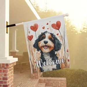 Bernedoodle House Flag Banner Valentines&#39; Garden Flag Hearts Garden Flag Bernedoodle Gift Doodle Mom Gift & House Banner Bernedoodle Decor