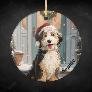 Custom Bernedoodle Christmas Ornament  Doodle in Santa Hat Personalized Dog Ornament Holiday Gift Ornament for Holiday Tree Doodle Mom Gift