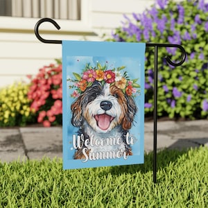 Bernedoodle Summer Flag Garden Banner Floral Welcome Flag Gift for Doodle Mom Bernedoodle Decor, House Yard Flag Adorable Bernedoodle Doodle