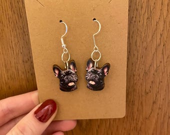 Black French Bulldog  Earrings. Dangly dog earrings.