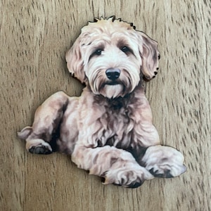 Wooden Labradoodle brooch.