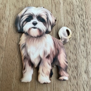 Wooden Shih Tzu dog brooch.